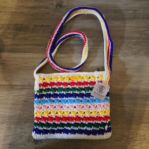 Hands and Soul Crochet Crossbody Bag Multicolor Striped Handmade